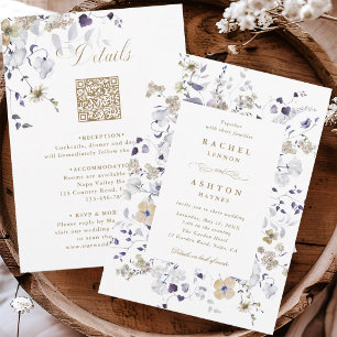 Lila Weiß Gold Blumen Hochzeit Alles in Einem  Einladung