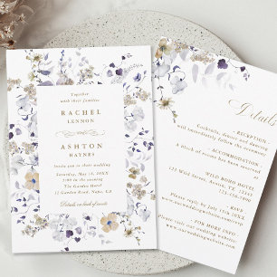 Lila Weiß Gold Blumen Hochzeit Alles in Einem  Einladung