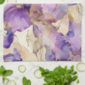 Lila Weiß Gold Iris Blumen Abstract Geschirrtuch (Gefaltet)