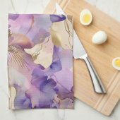 Lila Weiß Gold Iris Blumen Abstract Geschirrtuch (Viertel Falte)