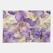 Lila Weiß Gold Iris Blumen Abstract Geschirrtuch (Horizontal)