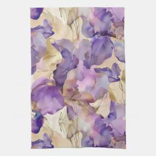 Lila Weiß Gold Iris Blumen Abstract Geschirrtuch