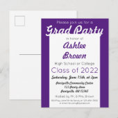Lila Weiß Grad Party Abschluss Einladungspostkarte (Vorne/Hinten)