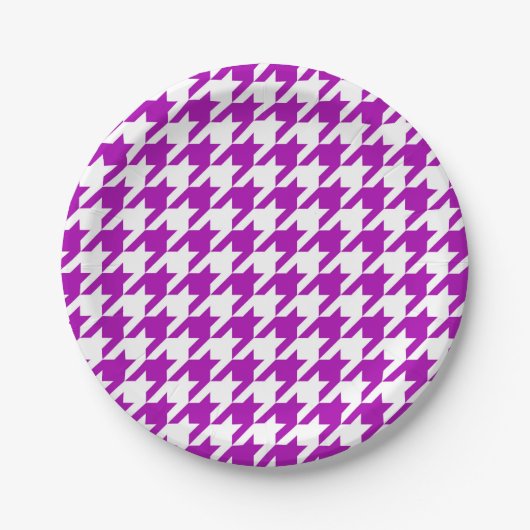 Lila Weiß Houndstooth Karo Pappteller (Vorderseite)