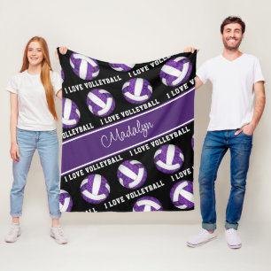 lila Weiß-I-Liebe-Volleyballtextsatz Fleecedecke