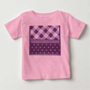 Lila Weiß kariert gepunktet floraler Damast Kunst Baby T-shirt