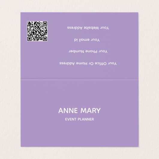 Lila Weiß Lavendel Violett Professioneller QR-Code Visitenkarten (Außenseite Aufgefaltet)
