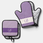 Lila-weiß-Mit Monogramm-Polka-Dot Ofenhandschuh & Topflappen-Set (Vorderseite/Rückseite)