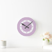 Lila/weiß monochromatische Karo Runde Wanduhr (Zuhause)
