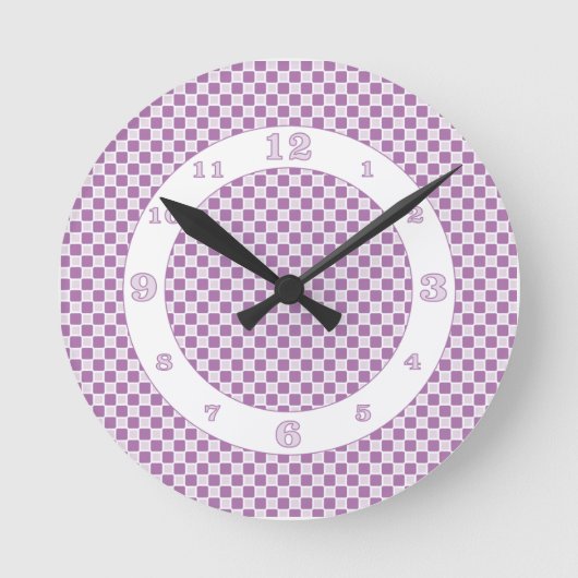 Lila/weiß monochromatische Karo Runde Wanduhr (Vorderseite)