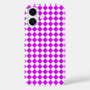 Lila Weiß Schachbrett Diamant Muster iPhone 16 Hülle