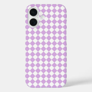 Lila Weiß Schachbrett Diamant Muster iPhone 16 Hülle