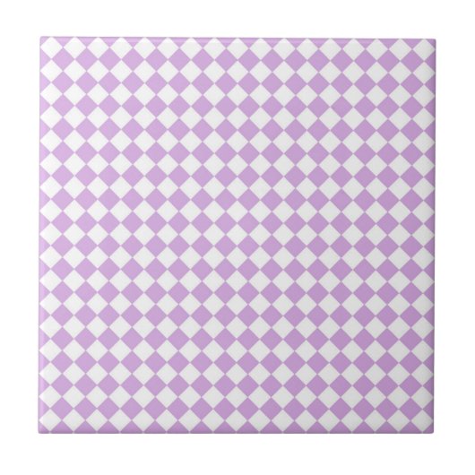 Lila Weiß Schachbrett Diamantmuster Fliese (Vorderseite)