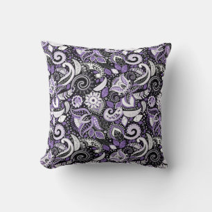 Lila Weiß Schwarz Paisley Druck Muster Kissen