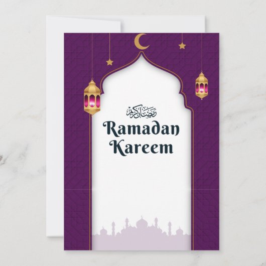 Lila Weiß und Gold Modernes Abendessen Einladung (Rückseite)