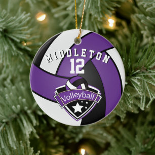 Lila, weiß und schwarz personalisieren Volleyball- Keramik Ornament