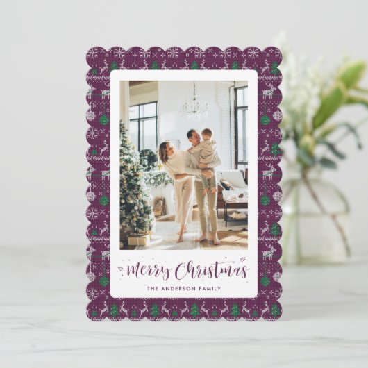 Lila Weiß Wintermuster Foto Weihnachten (Stehend Vorderseite)