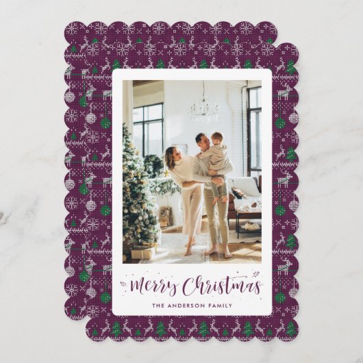 Lila Weiß Wintermuster Foto Weihnachten (Vorne/Hinten)