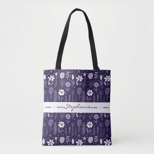 Lila-weiß zartes Blumenmuster Tasche (Vorderseite)