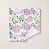 Lila Weißblume Eukalyptus Grüne Elegante Badhandtuch Set (Waschlappen)