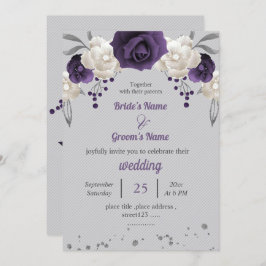 lila weiße Blume botanisch-graue Hochzeit Einladung