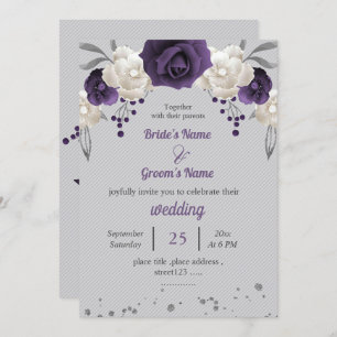 lila weiße Blume botanisch-graue Hochzeit Einladung