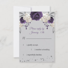 Lila weiße Blume grau RSVP Karte