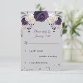 Lila weiße Blume grau RSVP Karte (Stehend Vorderseite)