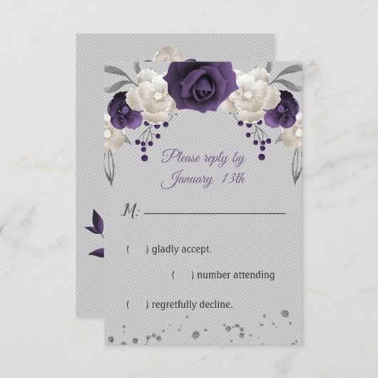 Lila weiße Blume grau RSVP Karte (Vorne/Hinten)