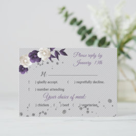 Lila weiße Blume grau RSVP Karte