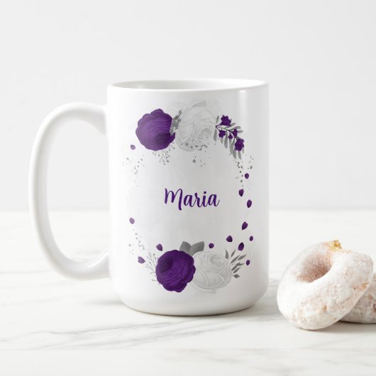 lila weiße Blume Kaffeetasse (Mit Donut)
