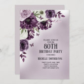 Lila weiße Blume Schmetterlinge 80. Geburtstag Einladung (Vorne/Hinten)