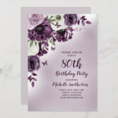 Lila weiße Blume Schmetterlinge 80. Geburtstag Einladung (Vorne/Hinten)