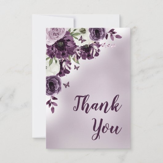 Lila weiße Blume Schmetterlinge zum Geburtstag Dankeskarte (Vorderseite)