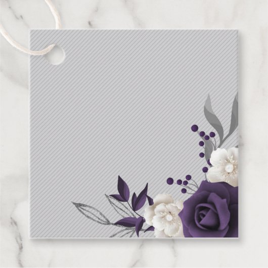 Lila weiße Blume silberne Blätter Geschenkanhänger (Vorderseite)