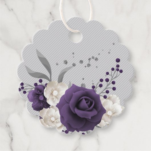 Lila weiße Blume silberne Blätter Geschenkanhänger (Vorderseite)