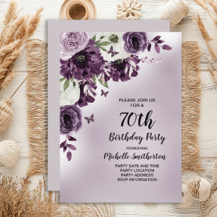 Lila Weiße Blumen Schmetterlinge 70. Geburtstag Einladung