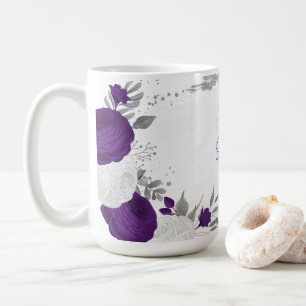 lila weiße Blumen silber botanische Hochzeit Kaffeetasse