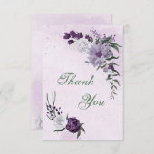 lila-weiße Blumengrün Dankeskarte (Vorne/Hinten)