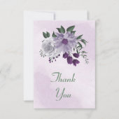 lila-weiße Blumengrün Dankeskarte (Vorderseite)