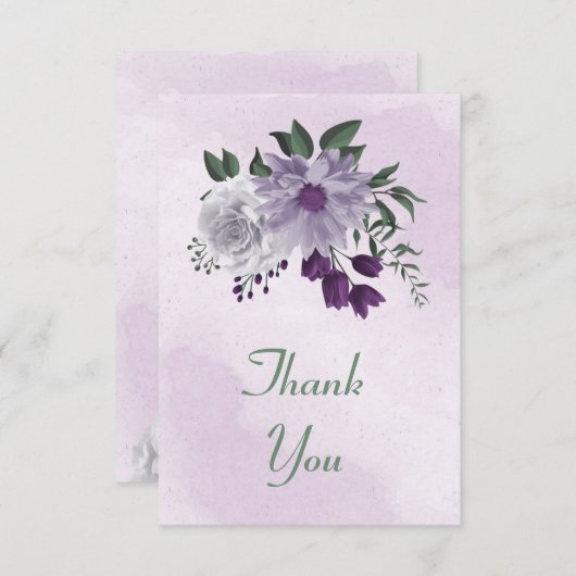 lila-weiße Blumengrün Dankeskarte (Vorne/Hinten)