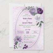 lila-weiße Blumengrün geometrische Hochzeit Einladung (Vorderseite)