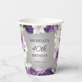 Lila Weiße Blüte 40. Geburtstag Pappbecher