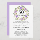 Lila Weiße Blüte 50. Hochzeitstag Einladung (Vorne/Hinten)