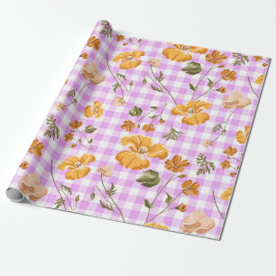 Lila Weiße Büffel-Karo & Gelbe Blumen Geschenkpapier