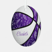 lila weiße Doodle-Blume federn Basketball Ornament Aus Metall (Vorderseite links)