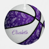 lila weiße Doodle-Blume federn Basketball Ornament Aus Metall (Vorderseite)