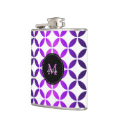 Lila weiße elegante abstrakte Kreise und Diamanten Flachmann (Links)