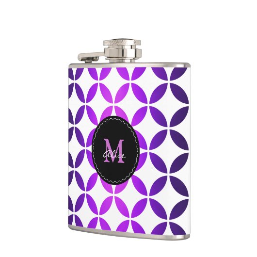 Lila weiße elegante abstrakte Kreise und Diamanten Flachmann (Links)