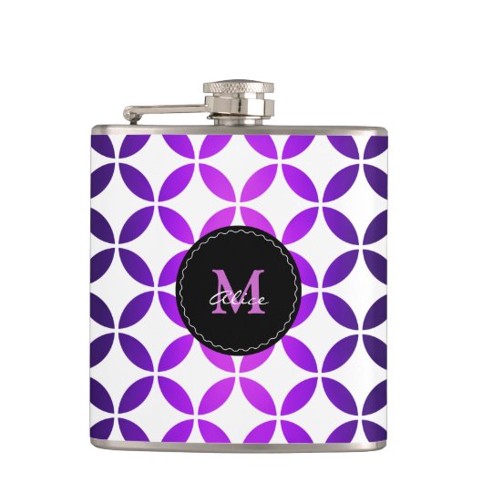 Lila weiße elegante abstrakte Kreise und Diamanten Flachmann (Vorderseite)